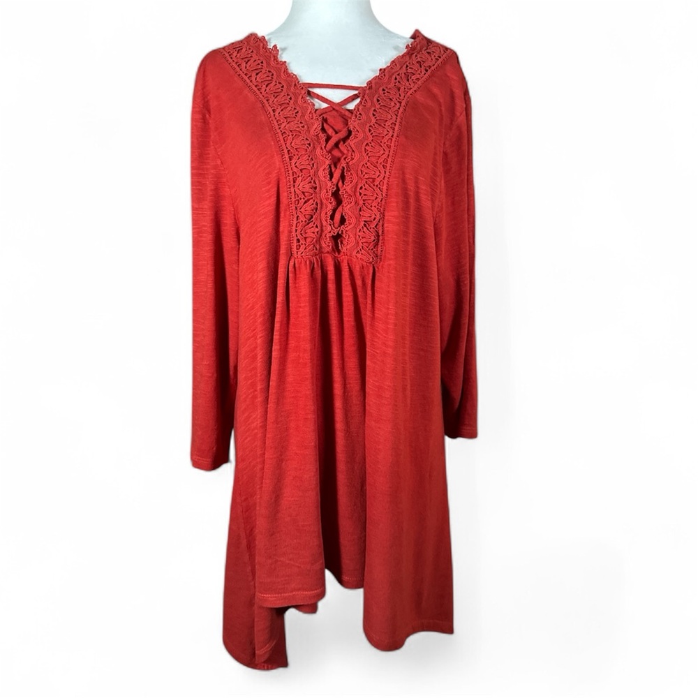 Chico’s Top Women’s 3R XL Orange Boho Flowy Soft Tunic 3/4 Sleeve Comfort